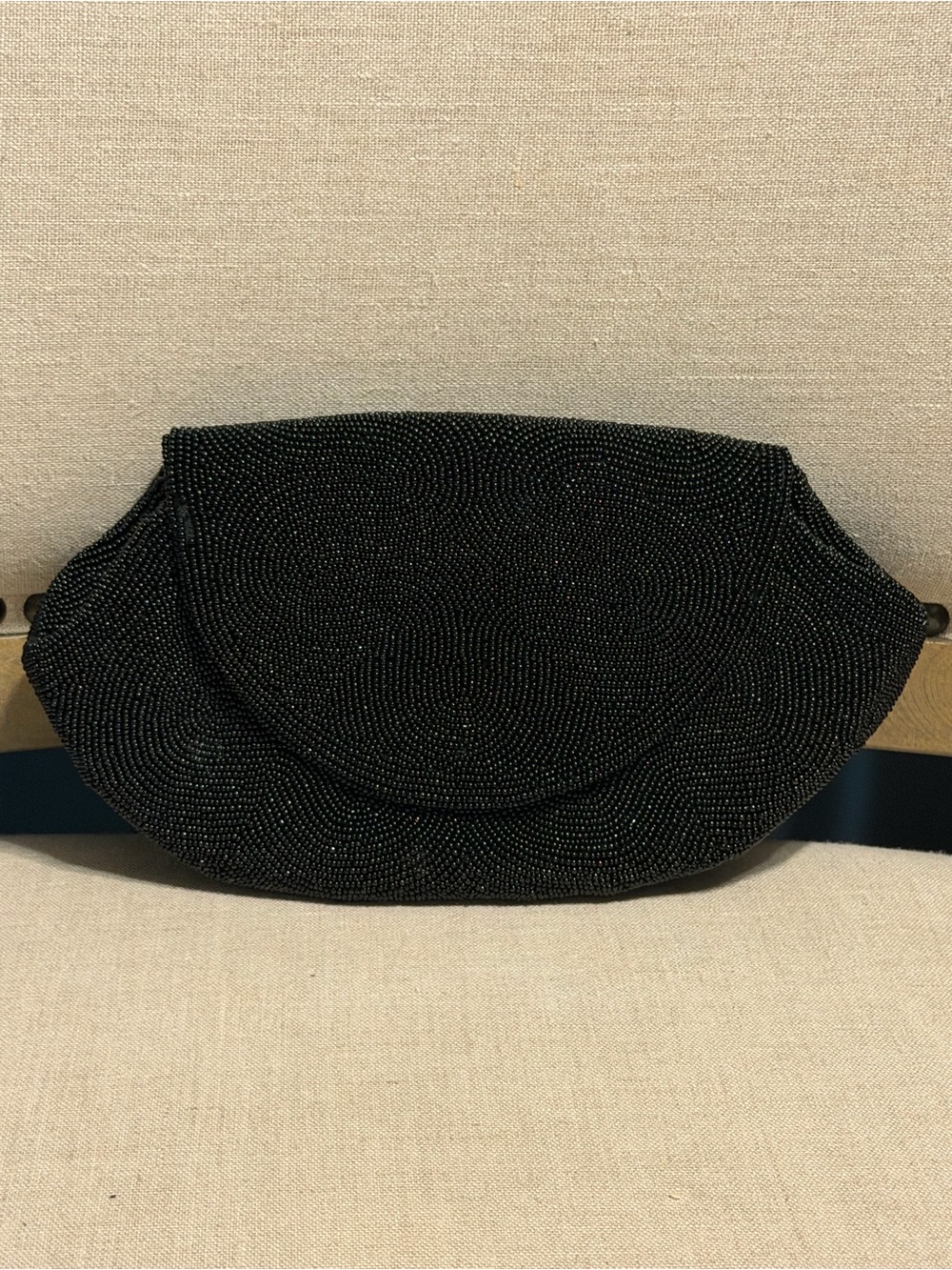 French Hand Beaded Vintage Black Evening Clutch